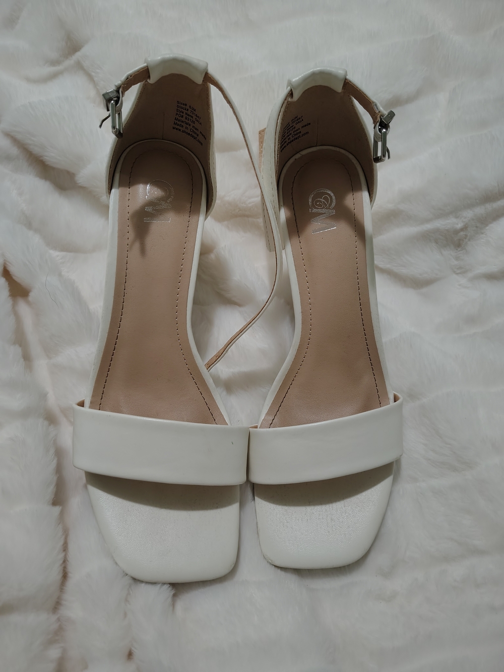 Women's White Ankle-Strap Block Heel Sandals